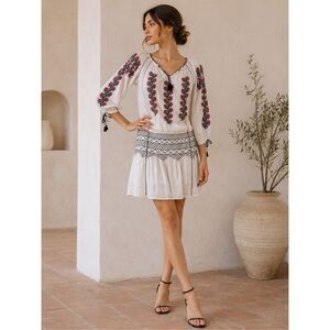 Ulla Johnson White Embroidered Smocked Drop Waist Dress Size 10